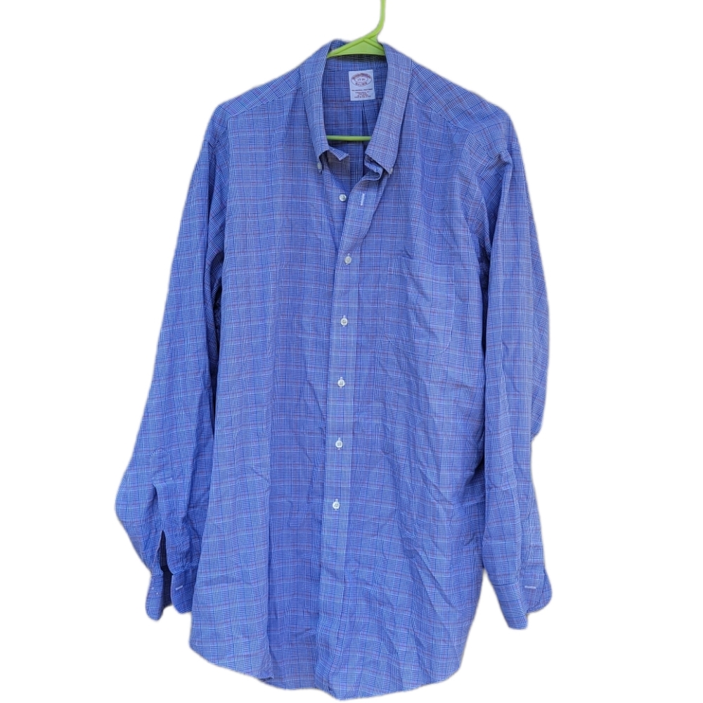 Brooks Brothers Blue Red Plaid The Original Polo Shirt Non Iron Button Down XL